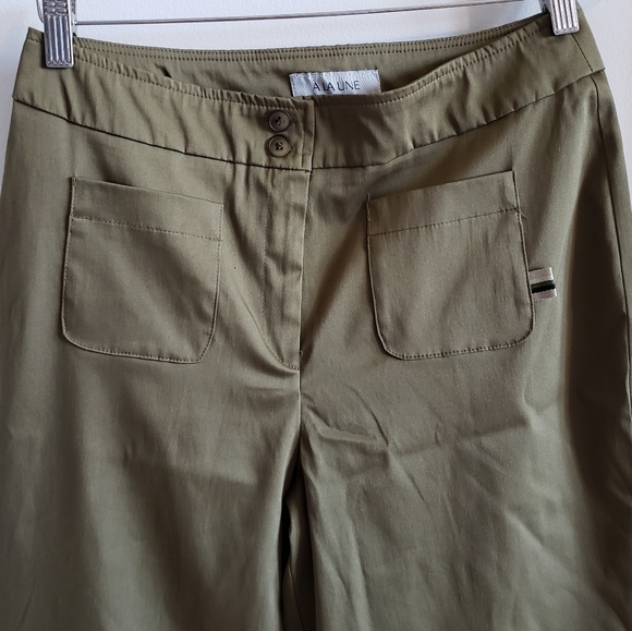 A LA UNE Army Green Nylon Spandex Cuffed Cargo Style Pants Boho Flexible Woman M - Picture 3 of 8